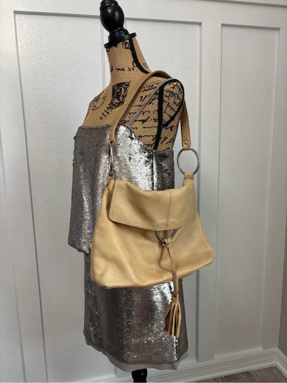 Alfani Beige Shoulder Bag with Ring & Tassel